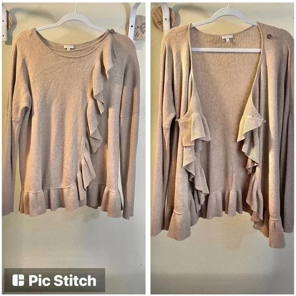 Project Women's Sweater Cardigan Convertible Ruffle Tan Cashmere Blend Sz M - Picture 1 of 9